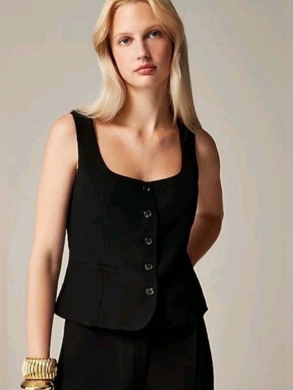J.Crew Scoopneck Vest in Drapey Crepe Black Size 8 NWT Quiet Luxury